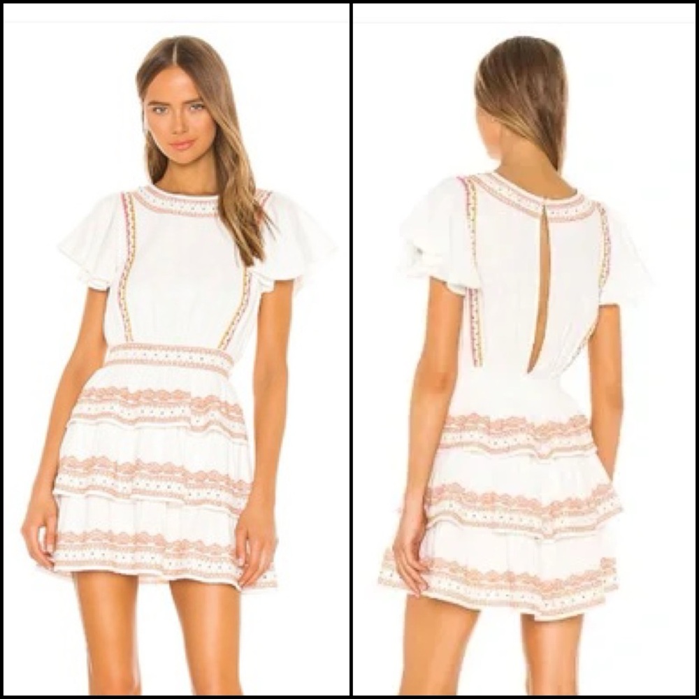 Revolve Tularosa 100% Cotton Beaded Ruffle Mini Dress Boho Festival Summer - Picture 3 of 10